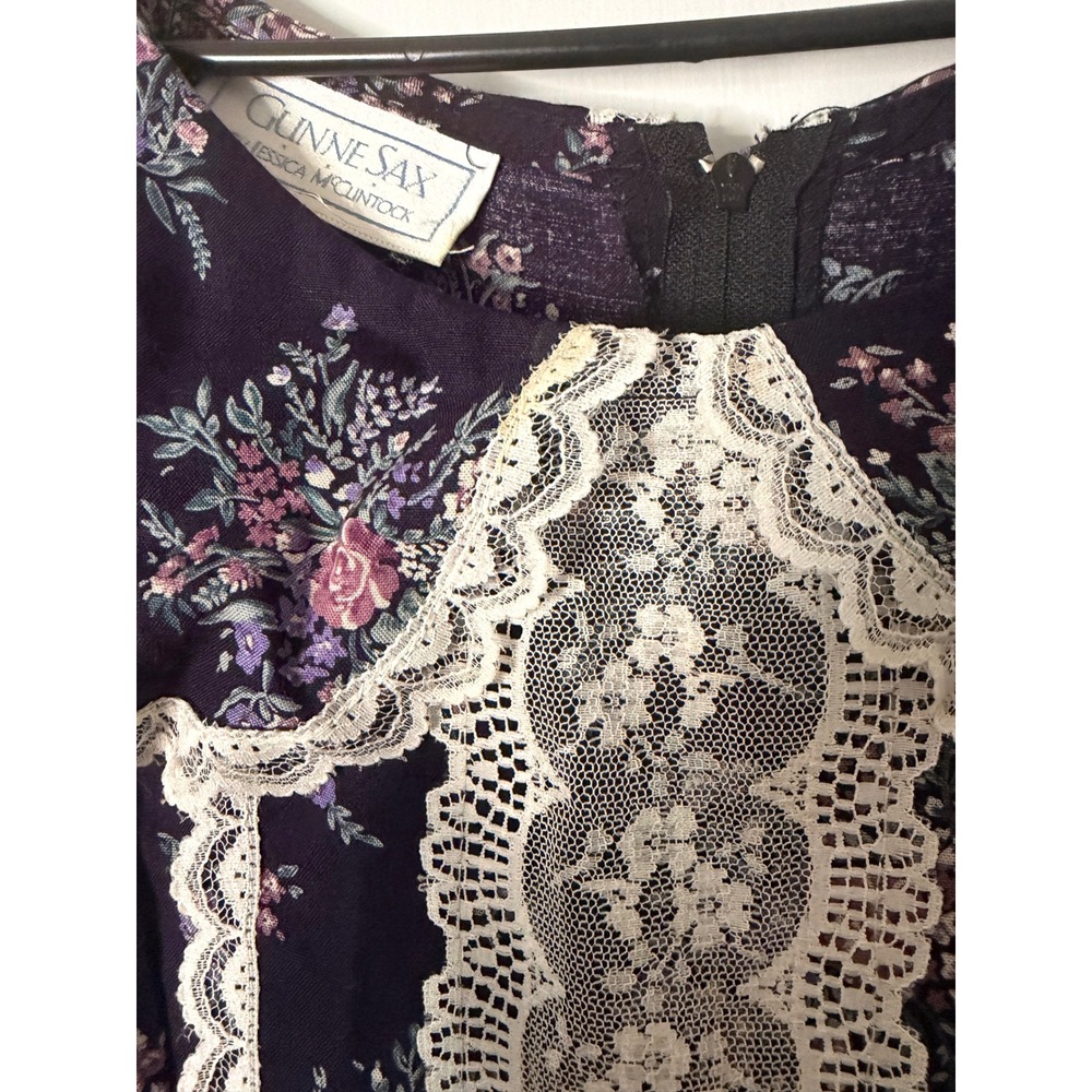 Gunne Sax Jessica McClintock Vintage Floral Lace Maxi Dress Purple Cottagecore - Picture 4 of 7